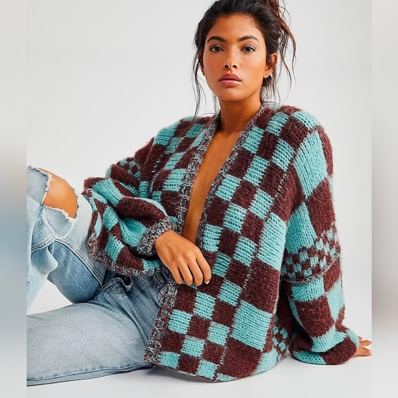 Free People Sweaters - Free People Aldrin Cardi Cardigan Sweater in Juniper Berry Combo | Size M/L